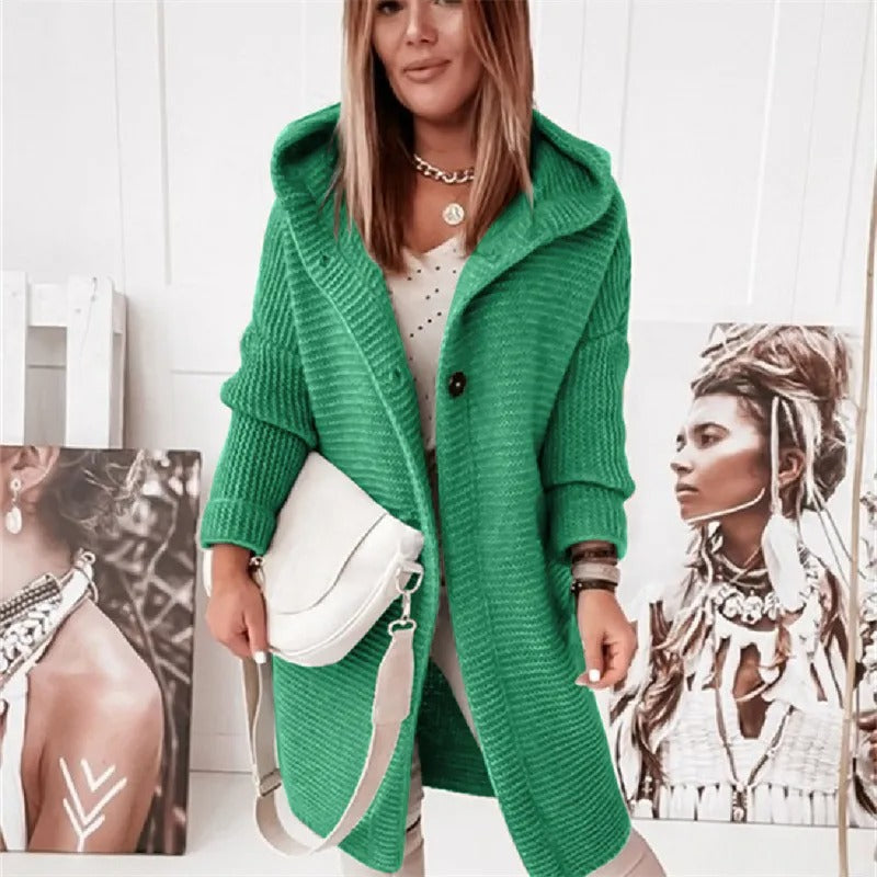 Cardigan Donna con Cappuccio Effetto Cashmere Elegante