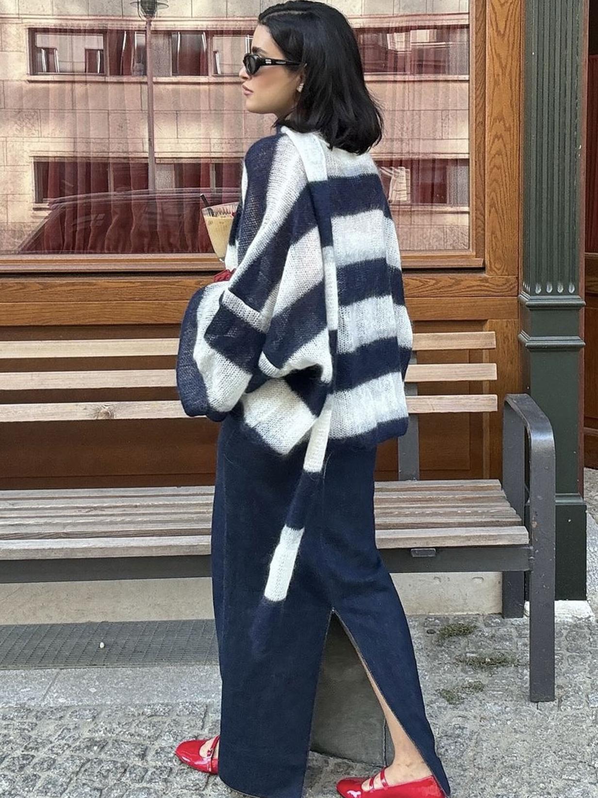 Cardigan Donna in Maglia a Righe Morbido