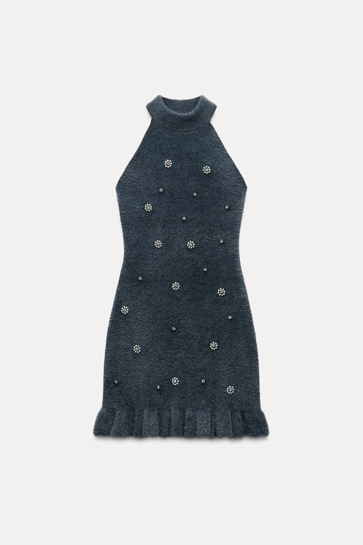 Abito Mini Donna in Maglia con Perline e Balza - Brentozzi