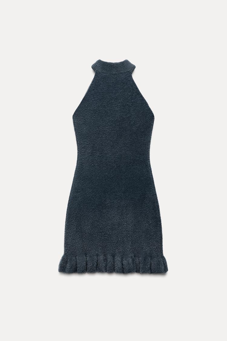 Abito Mini Donna in Maglia con Perline e Balze