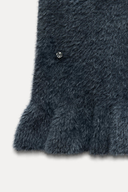 Abito Mini Donna in Maglia con Perline e Svolazzo