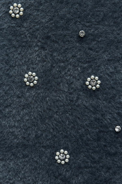 Abito Mini Donna in Maglia con Perline e Balze