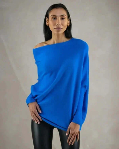 Maglione Donna Collo Alto con Effetto Drappeggiato Asimmetrico