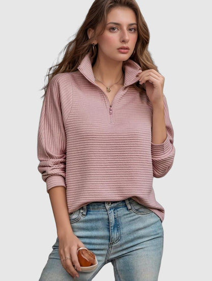Maglione Donna in Maglia Coste Mezza Zip Collo Alto - Brentozzi