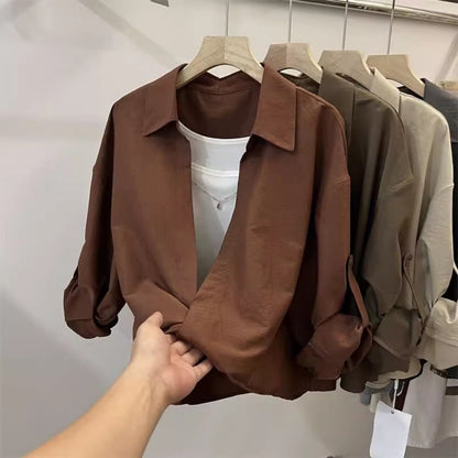 Blusa Donna Effetto Due-in-Uno Manica Lunga