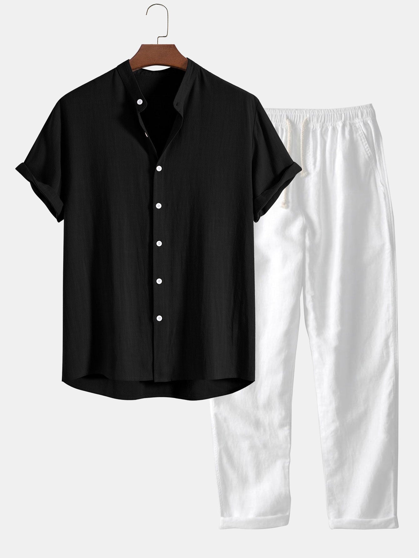 Completo Uomo Camicia Colletto alla Coreana e Pantaloni Vita Dritta