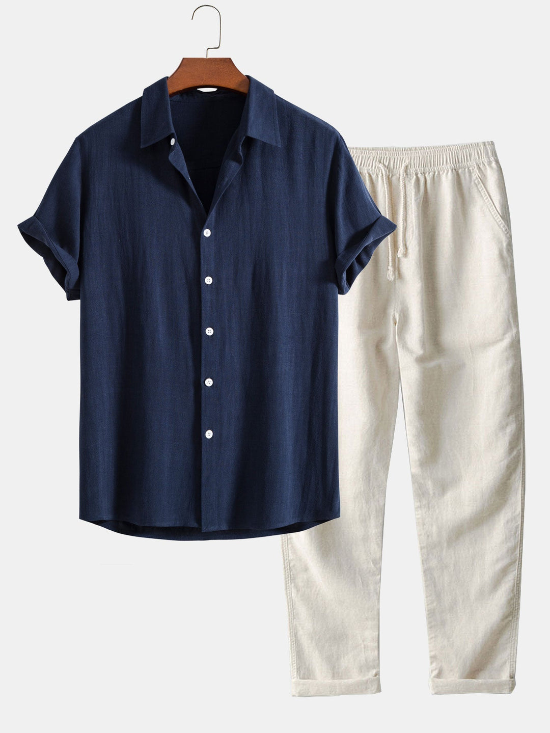 Completo Uomo Camicia Colletto alla Coreana e Pantaloni Vita Dritta