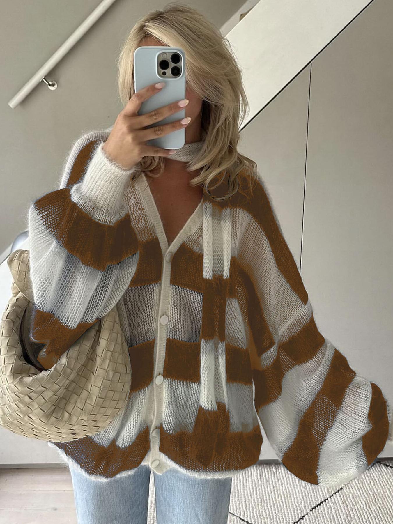Cardigan Donna in Maglia a Righe Morbido
