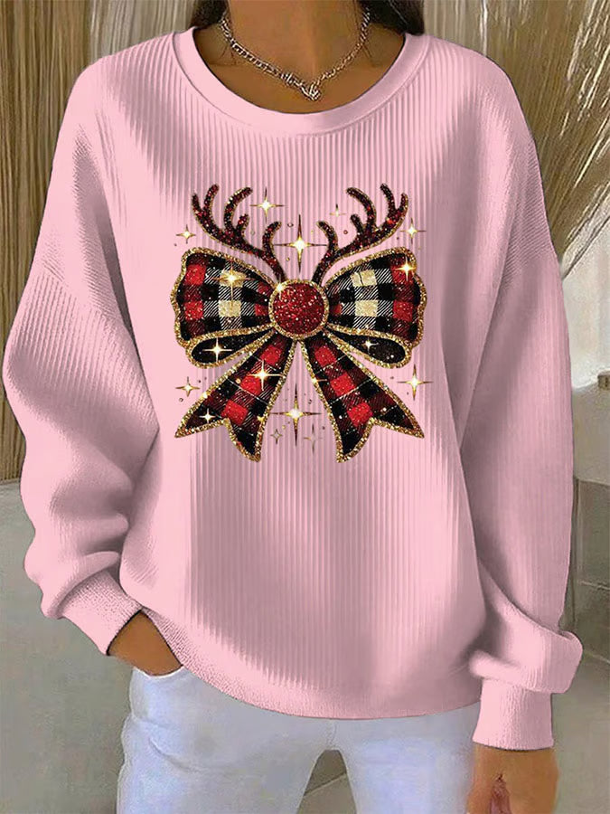 Maglione Donna Natalizio Motivo Fiocchi Morbido