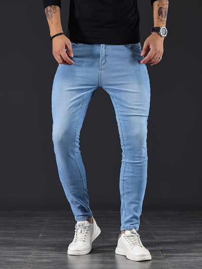 Jeans Uomo Skinny Slim Fit con Chiusura a Zip