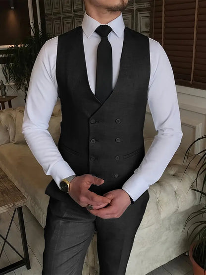 Completo Business Uomo Blazer Gilet e Pantaloni Taglio Classico