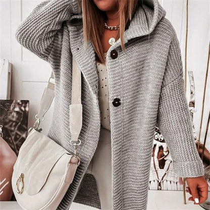 Cardigan Donna con Cappuccio Effetto Cashmere Elegante