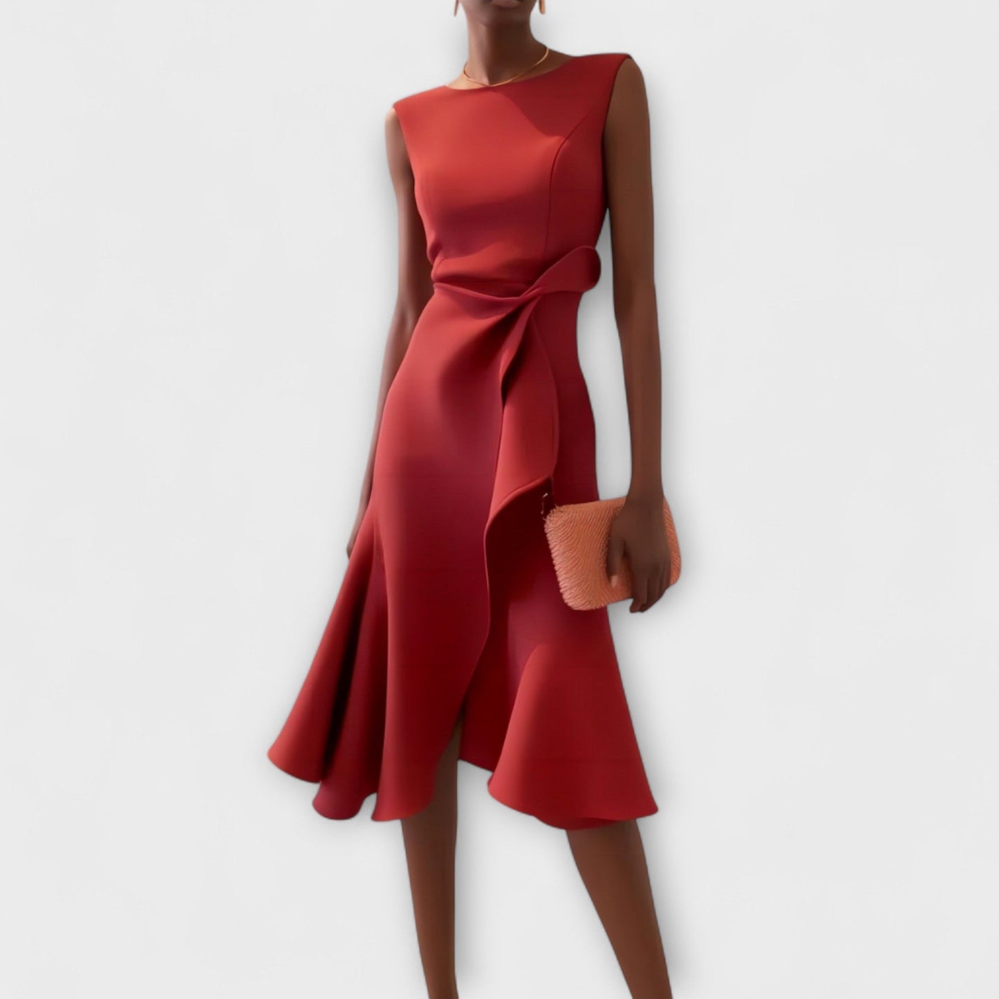 Abito Midi Donna Elegante Senza Maniche con Ruches - Brentozzi