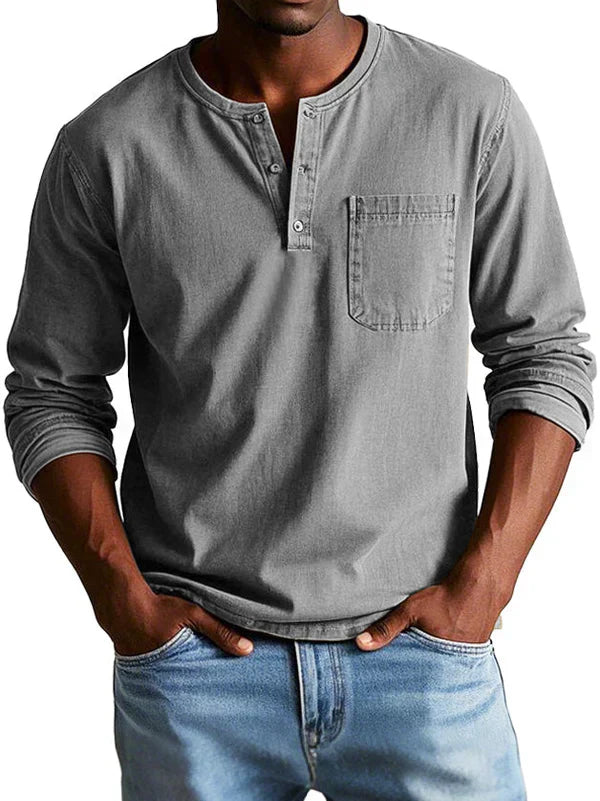 T-shirt Uomo Manica Lunga Henley Stile Casual