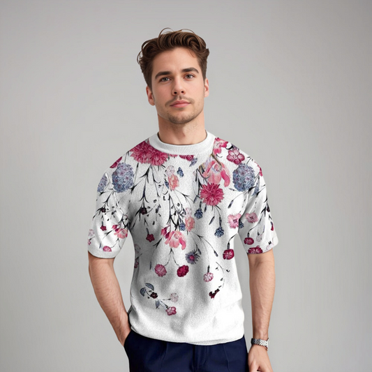 Camicia Uomo Manica Corta Motivo Floreale - Brentozzi