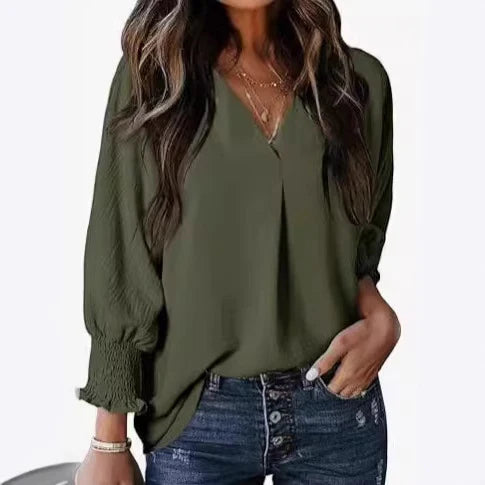 Blusa Donna Manica Corta Scollo a V Elegante Casual
