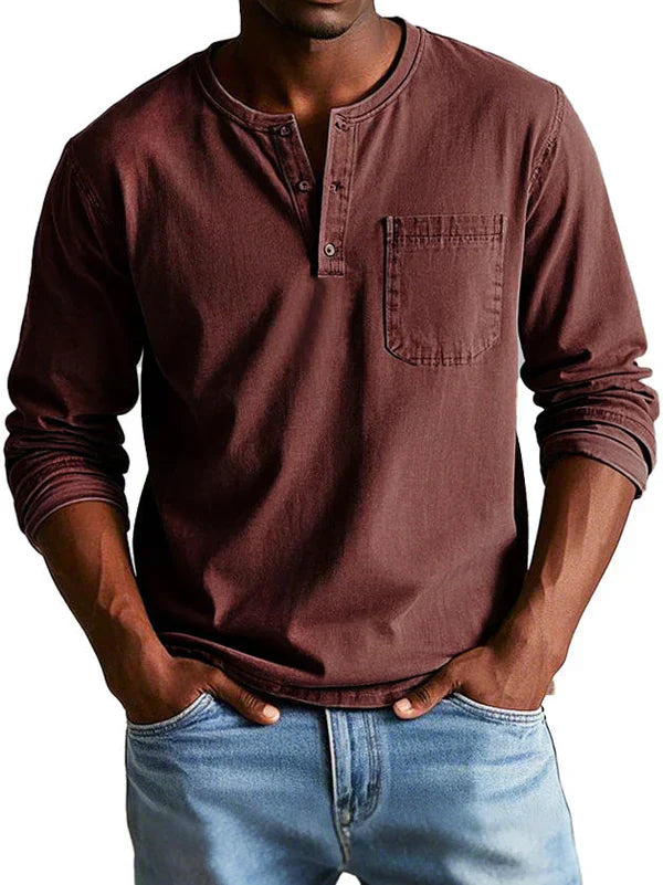 T-shirt Uomo Manica Lunga Henley Stile Casual