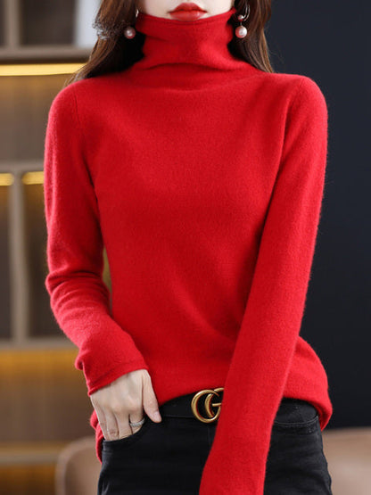 Maglione Donna Cotone Collo Alto Manica Lunga Casual