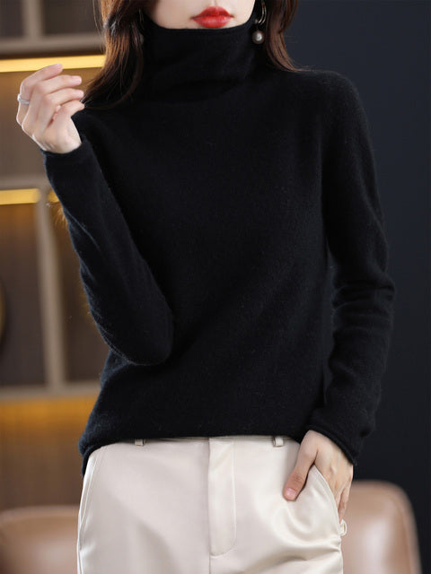 Maglione Donna Cotone Collo Alto Manica Lunga Casual