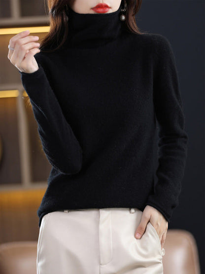 Maglione Donna Cotone Collo Alto Manica Lunga Casual