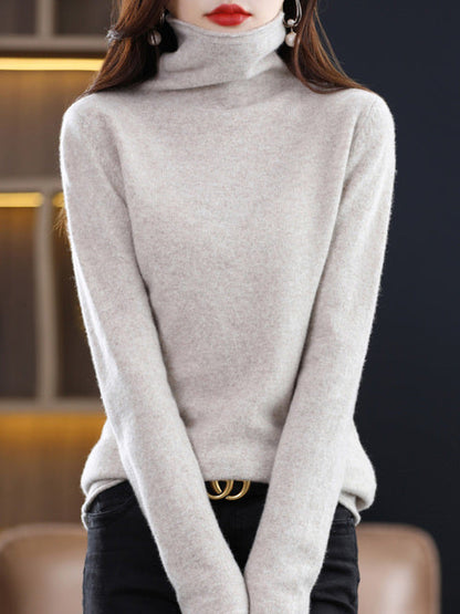 Maglione Donna Cotone Collo Alto Manica Lunga Casual