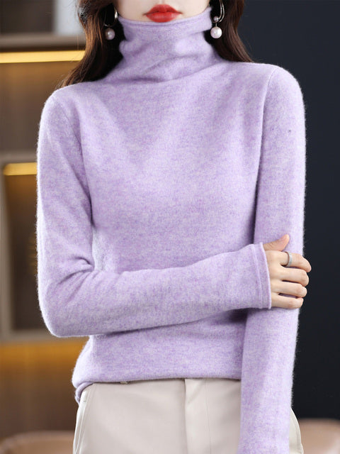 Maglione Donna Cotone Collo Alto Manica Lunga Casual