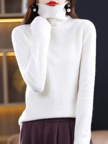 Maglione Donna Cotone Collo Alto Manica Lunga Casual
