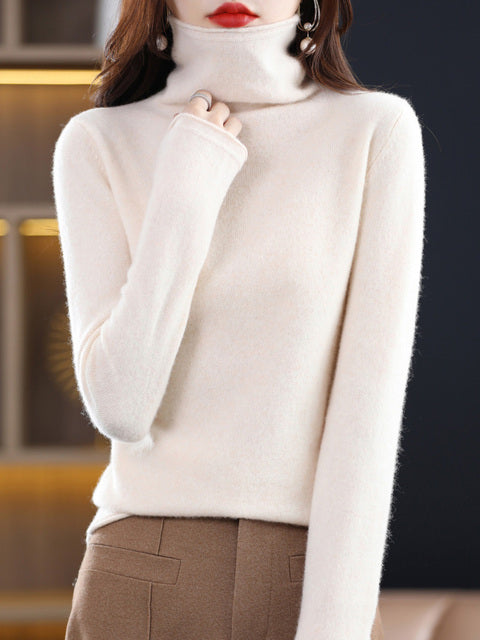 Maglione Donna Cotone Collo Alto Manica Lunga Casual