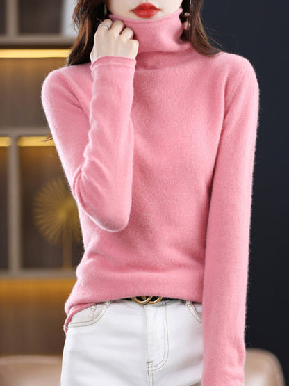 Maglione Donna Cotone Collo Alto Manica Lunga Casual