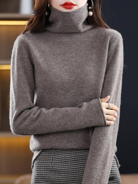 Maglione Donna Cotone Collo Alto Manica Lunga Casual