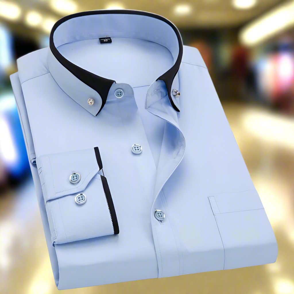 Camicia Uomo Manica Lunga Colletto a Contrasto
