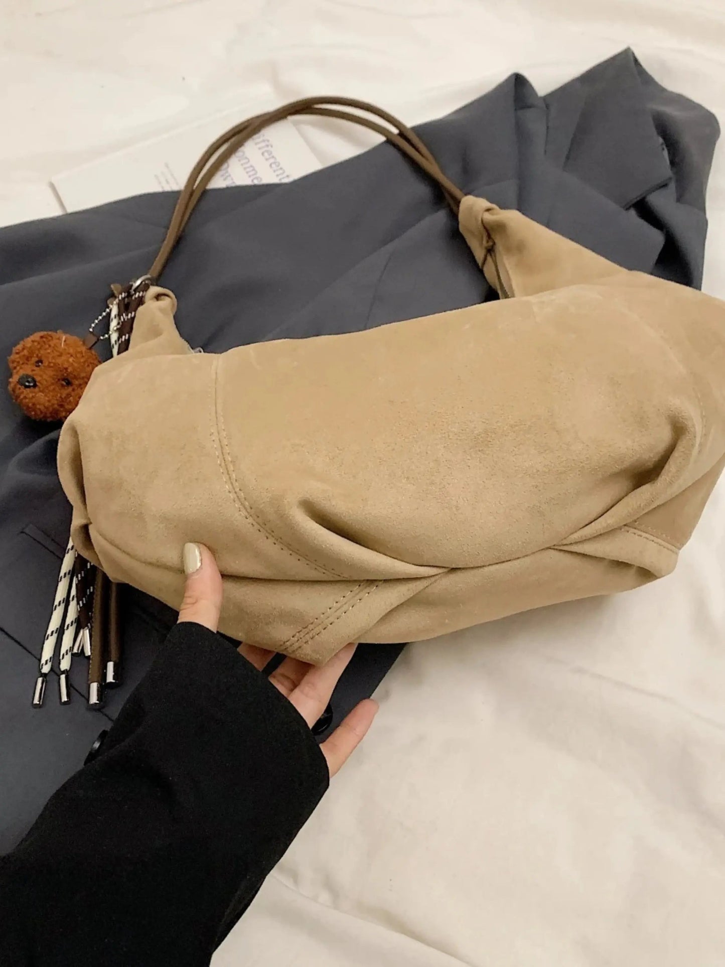 Borsa Hobo Donna in Pelle Scamosciata Stile Boho Chic