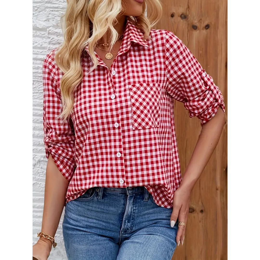 Camicia Donna Quadri Manica Lunga Colletto Casual - Brentozzi