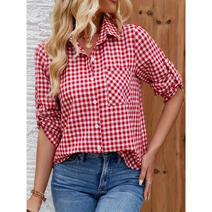 Camicia Donna Quadri Manica Lunga Colletto Casual - Brentozzi