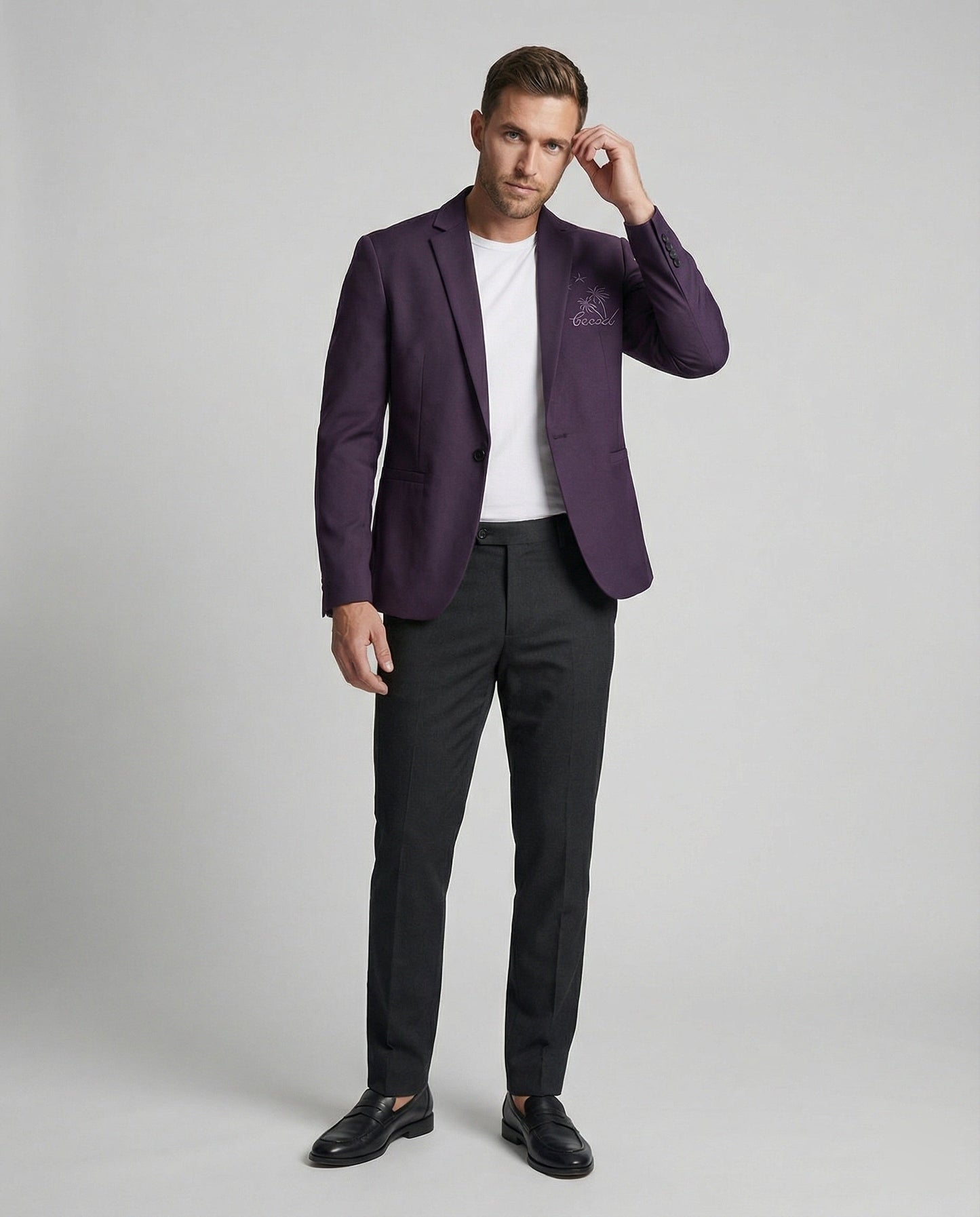 Blazer Uomo Sportivo con Ricamo Slim Fit