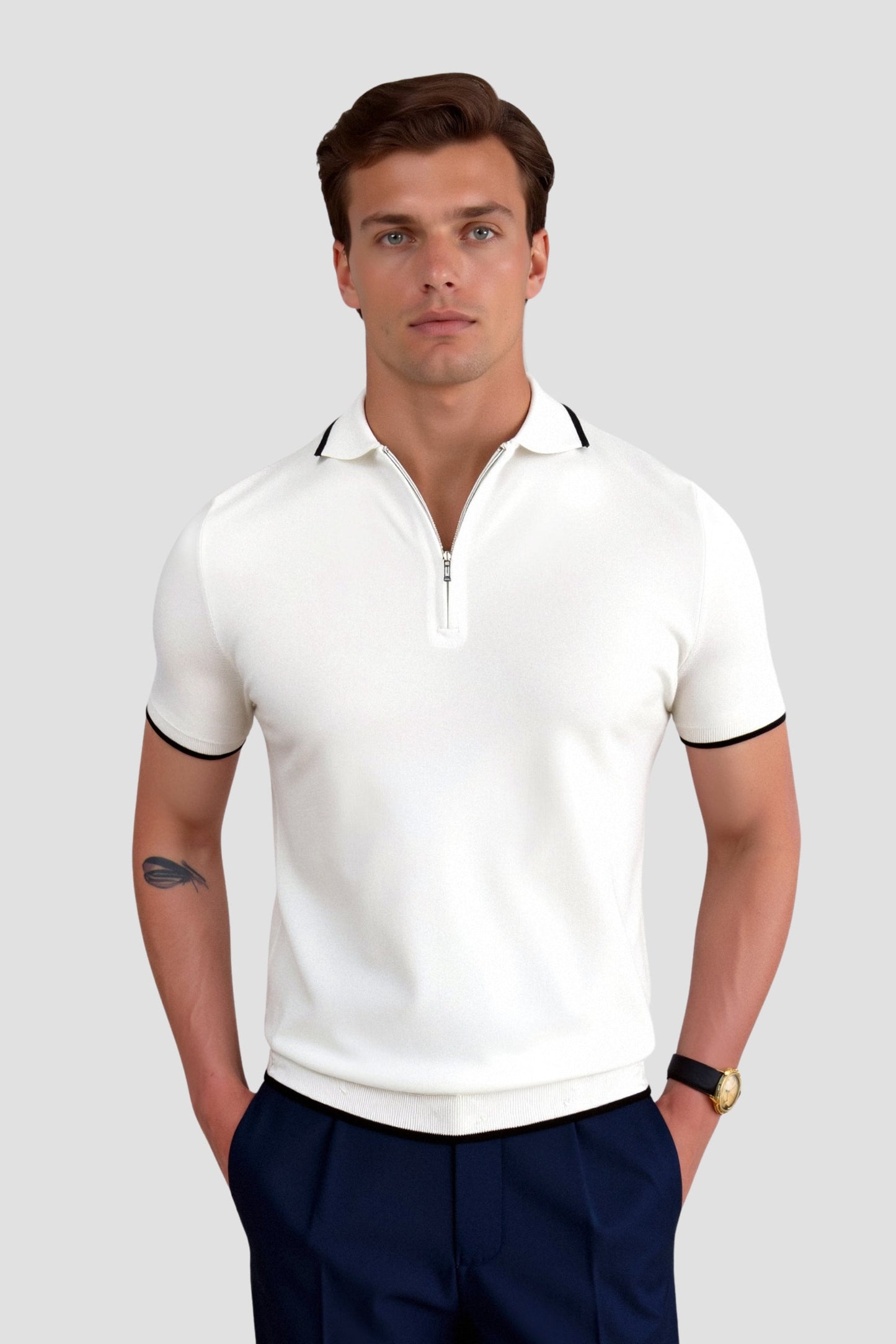 Polo Uomo Classica con Zip e Dettagli a Contrasto