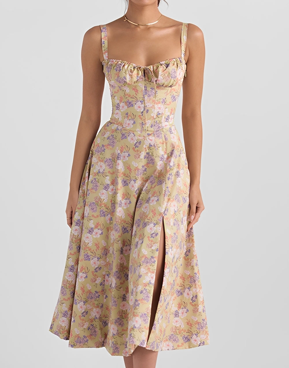 Abito Midi Donna Slim Fit con Fantasia Floreale