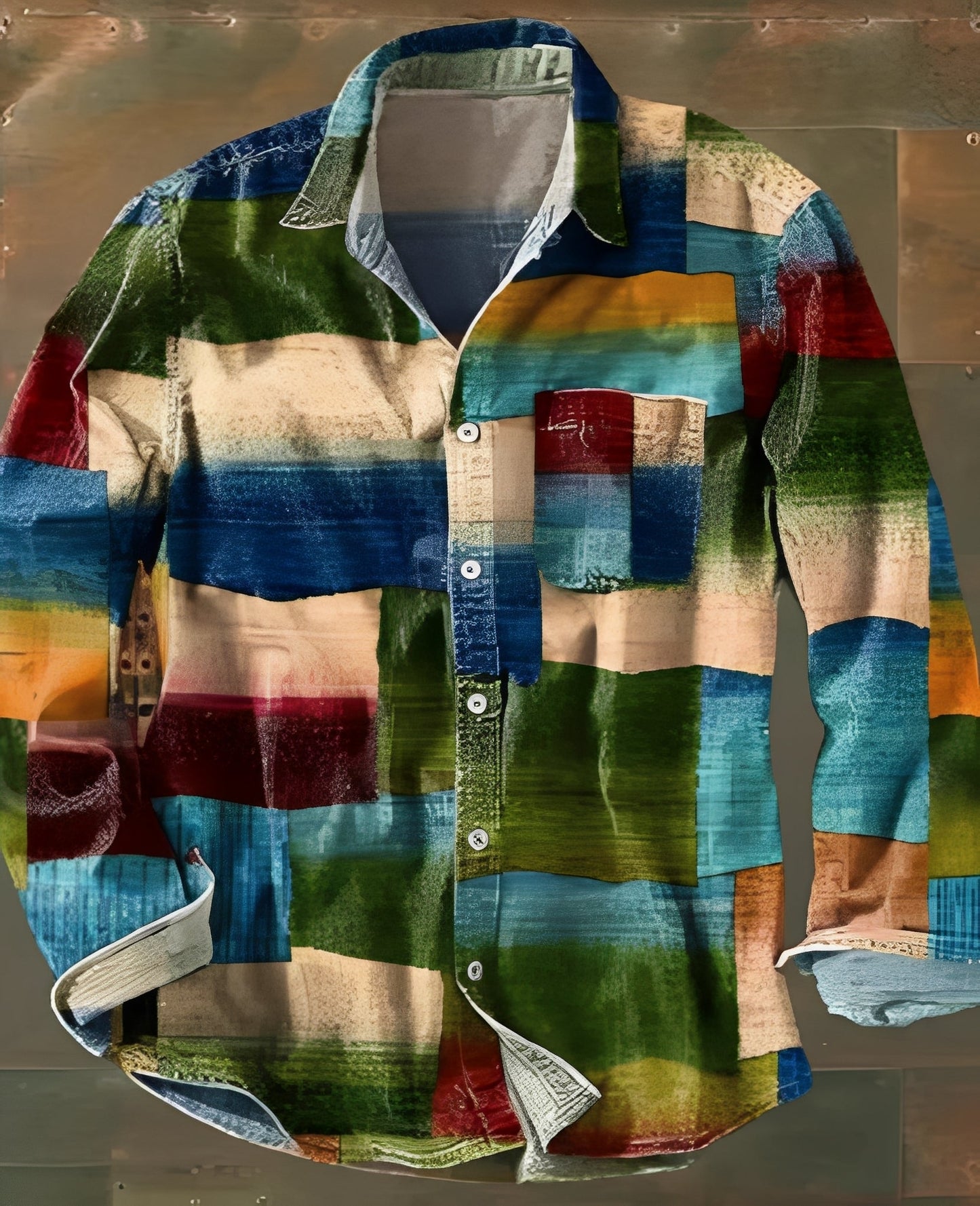 Camicia Uomo Classica Fantasia Manica Lunga