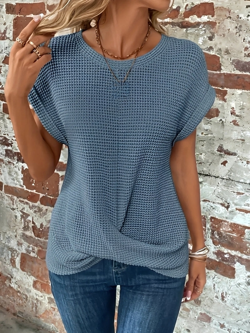 Maglia Donna in Tessuto Waffle Manica Corta