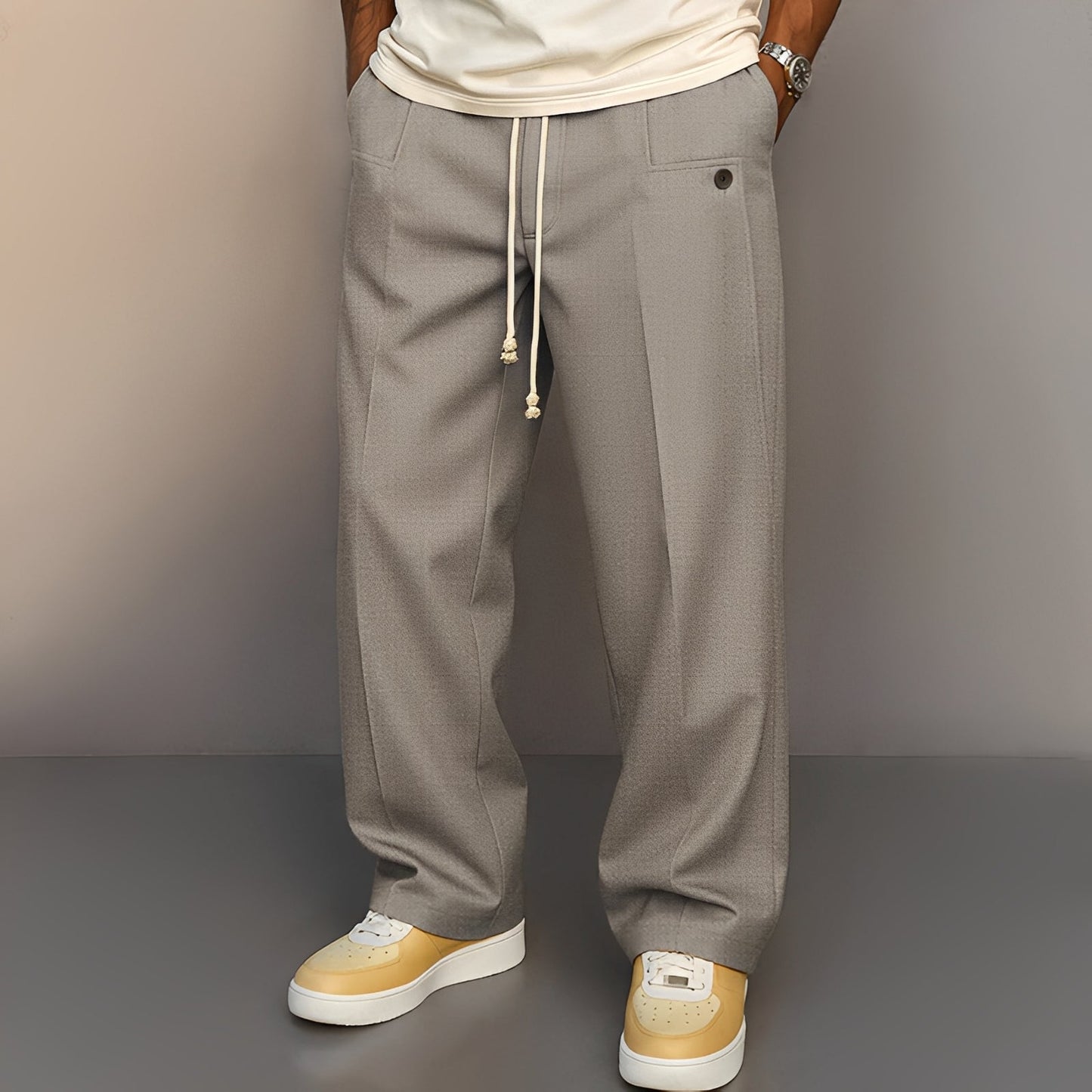 Pantaloni Uomo Comodi Taglio Dritto con Coulisse