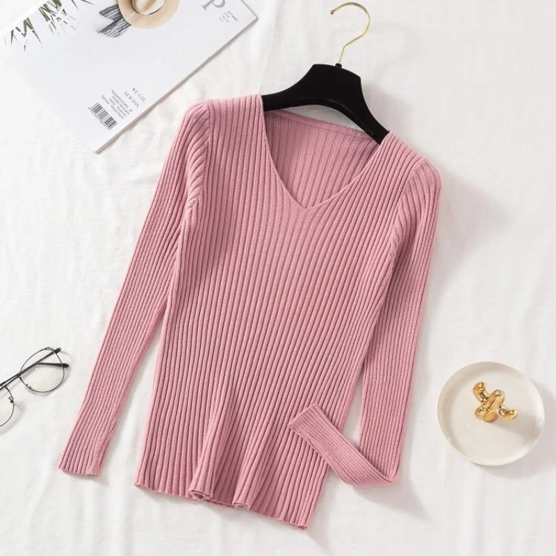 Maglione Donna Scollo a V Coste Vestibilità Slim - Brentozzi