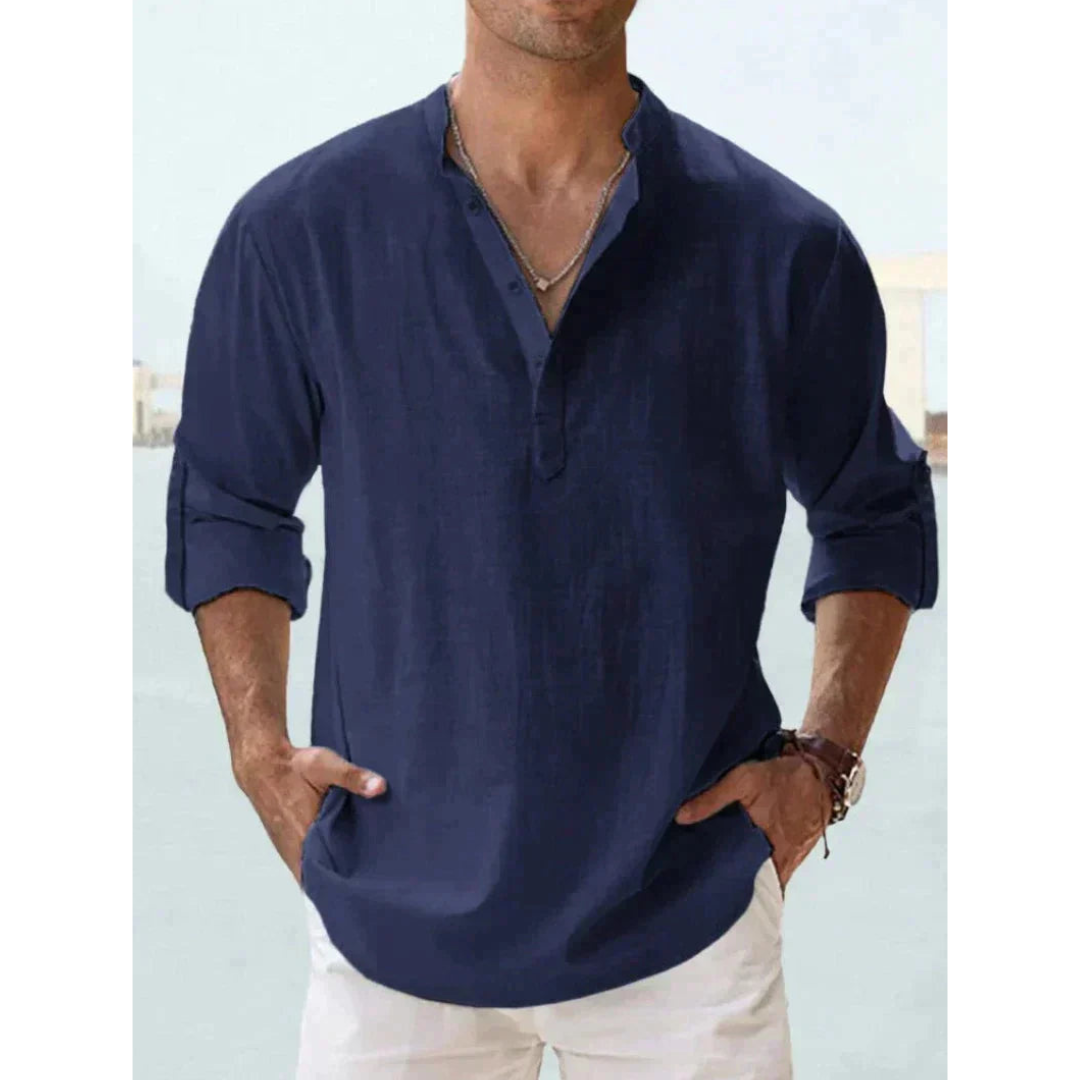 Camicia Uomo Manica Lunga Colletto Coreano