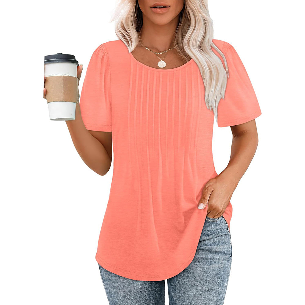 Camicia Plissé Donna Girocollo Stile Casual