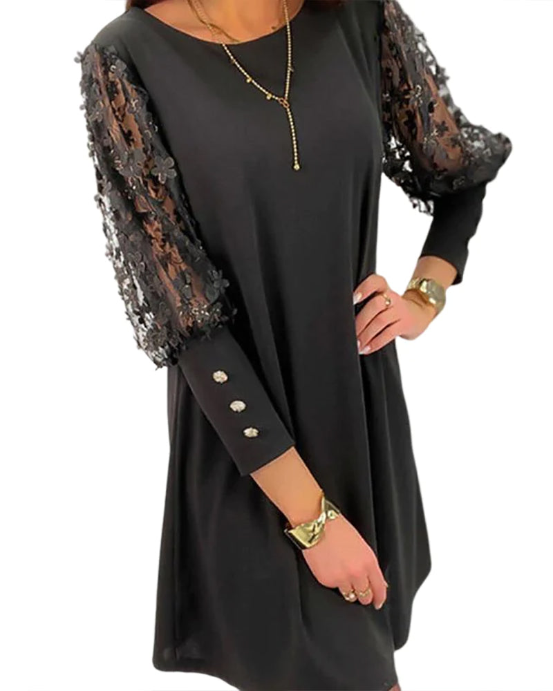 Abito Mini Donna con Maniche in Pizzo Elegante