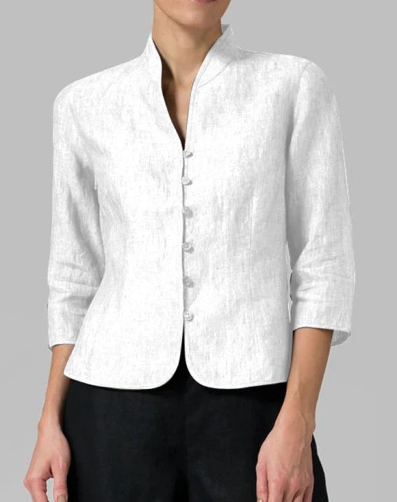 Camicia Donna con Collo alla Coreana e Manica