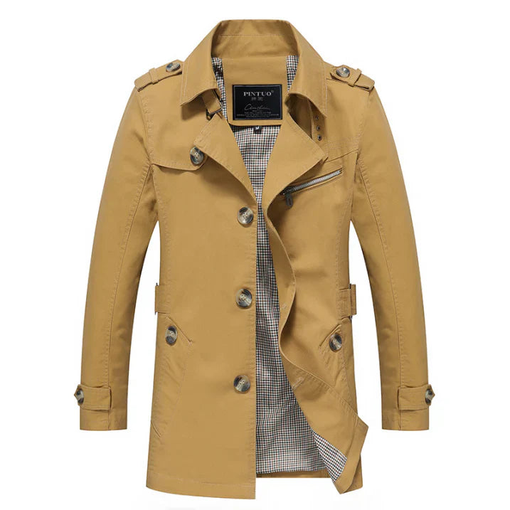 Trench Coat Uomo Lungo Doppiopetto Linee Strutturate