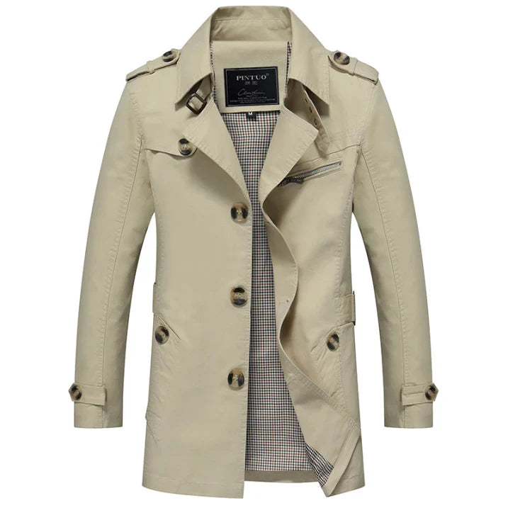 Trench Coat Uomo Lungo Doppiopetto Linee Strutturate