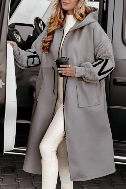 Giacca Donna con Cappuccio e Maniche Maglia Patchwork Autunno Inverno