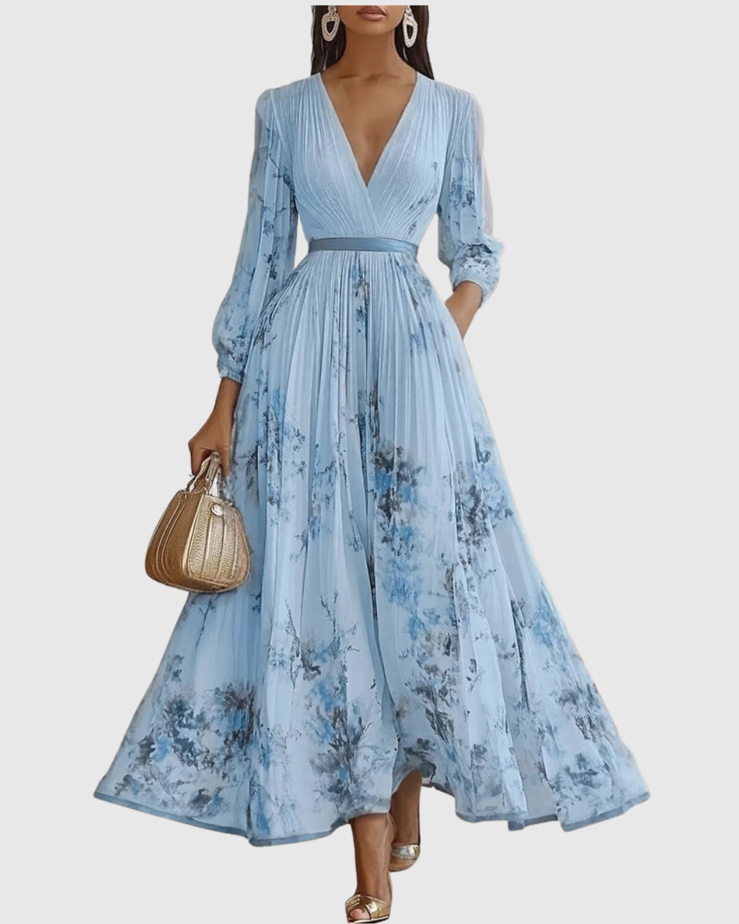 Abito Midi Donna Plissettato Senza Maniche Fantasia Floreale