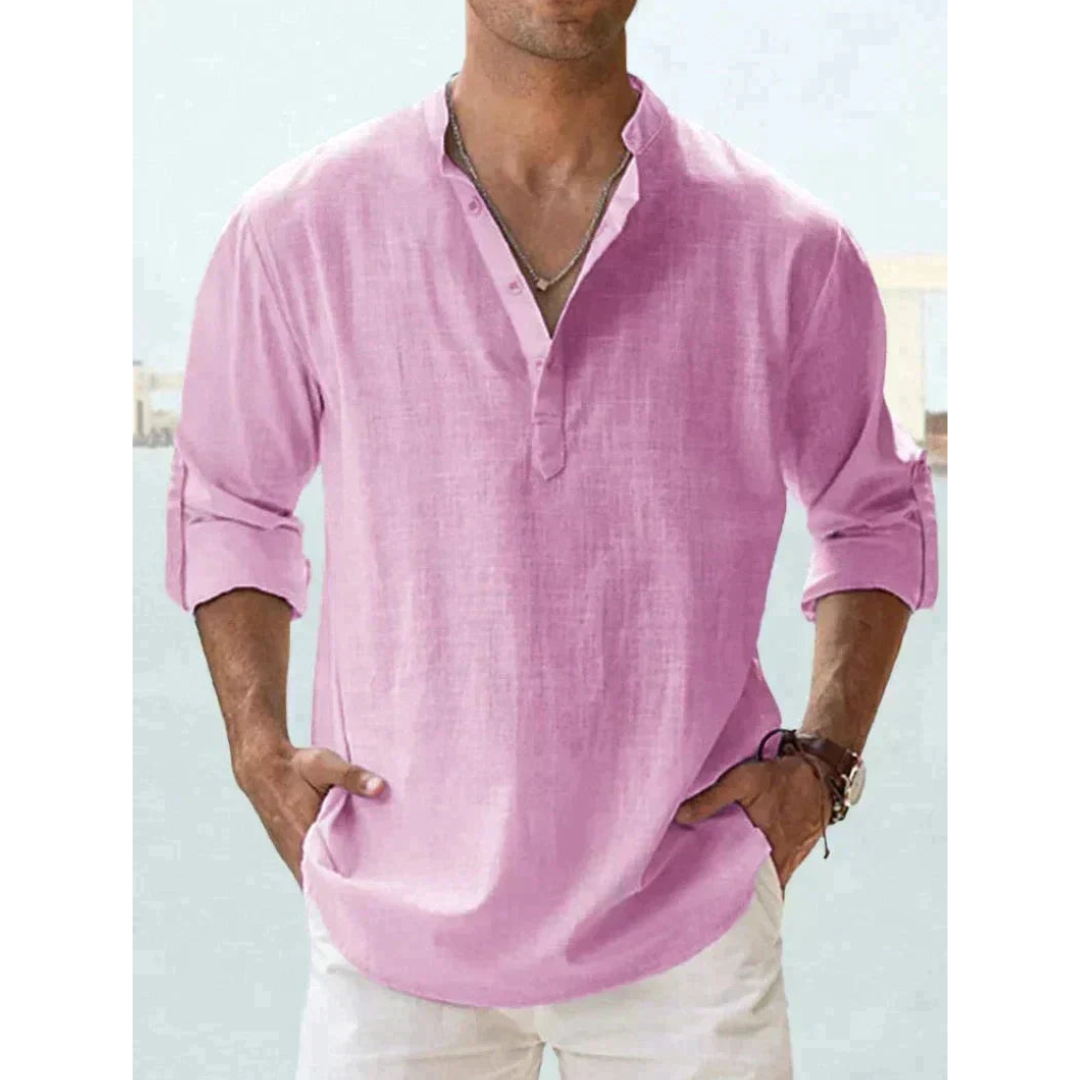 Camicia Uomo Manica Lunga Colletto Coreano